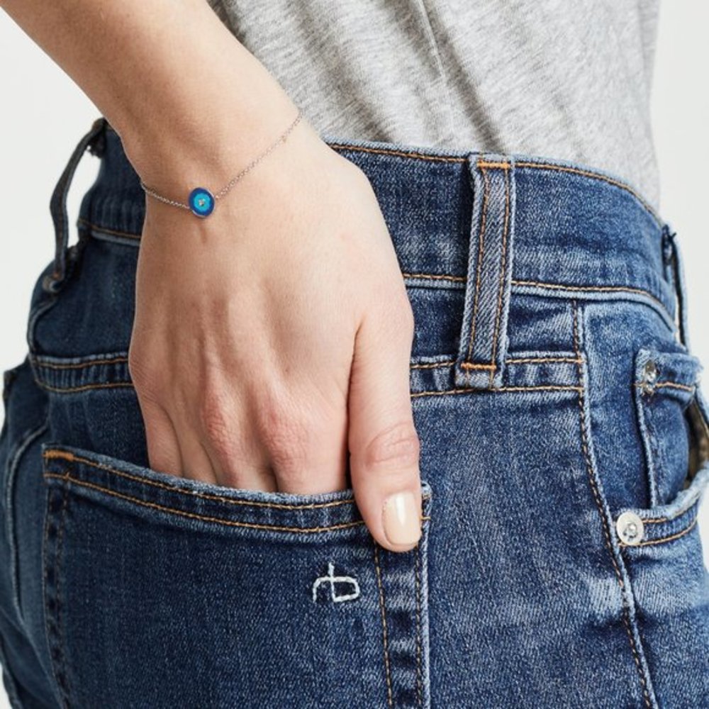 Evil Eye Sterling Silver & Diamond Enamel Bracelet